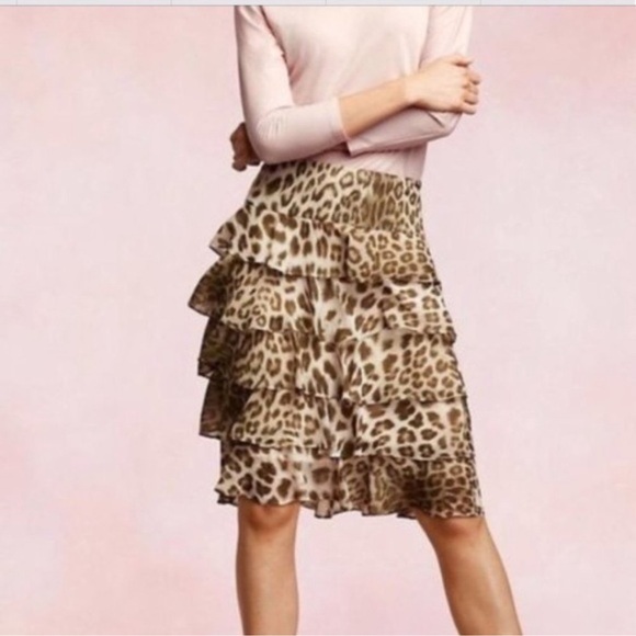 NWOT Talbots Animal Print Cheetah Tan Tiered Ruffle Skirt 14P - Picture 1 of 8